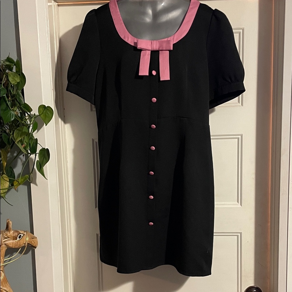 Cider Elegant Black Dress with Pink Accent